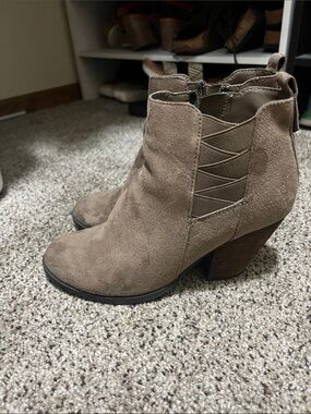 Mix No. 6 Taupe Suede Ankle Booties with Stacked Heel